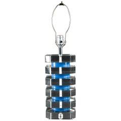 Stacked Clear and Blue Lucite Lamp