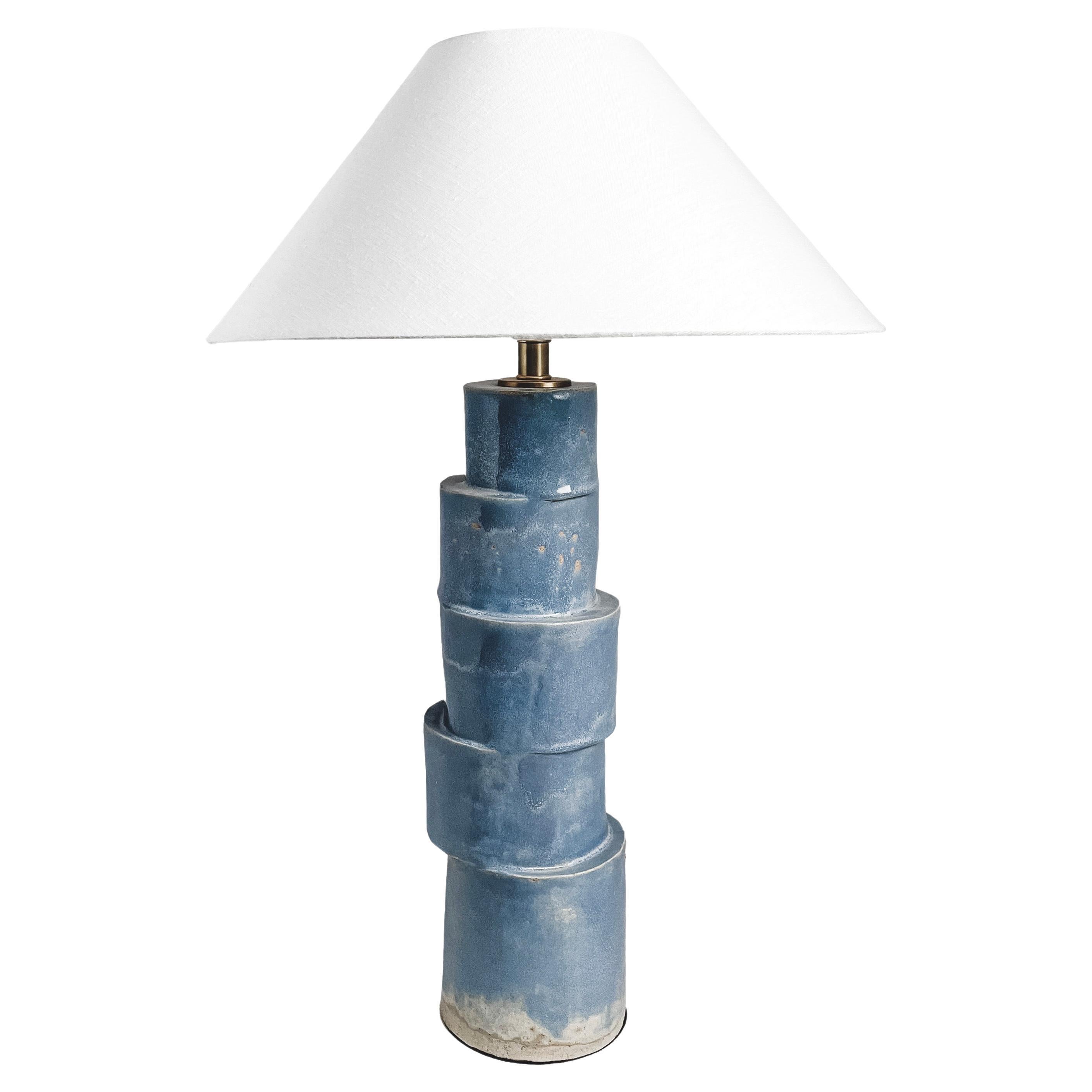 Stacked Column Table Lamp in Blue Glaze