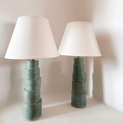Stacked Column Table Lamp in Turquoise Glaze