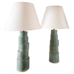 Stacked Column Table Lamp in Turquoise Glaze
