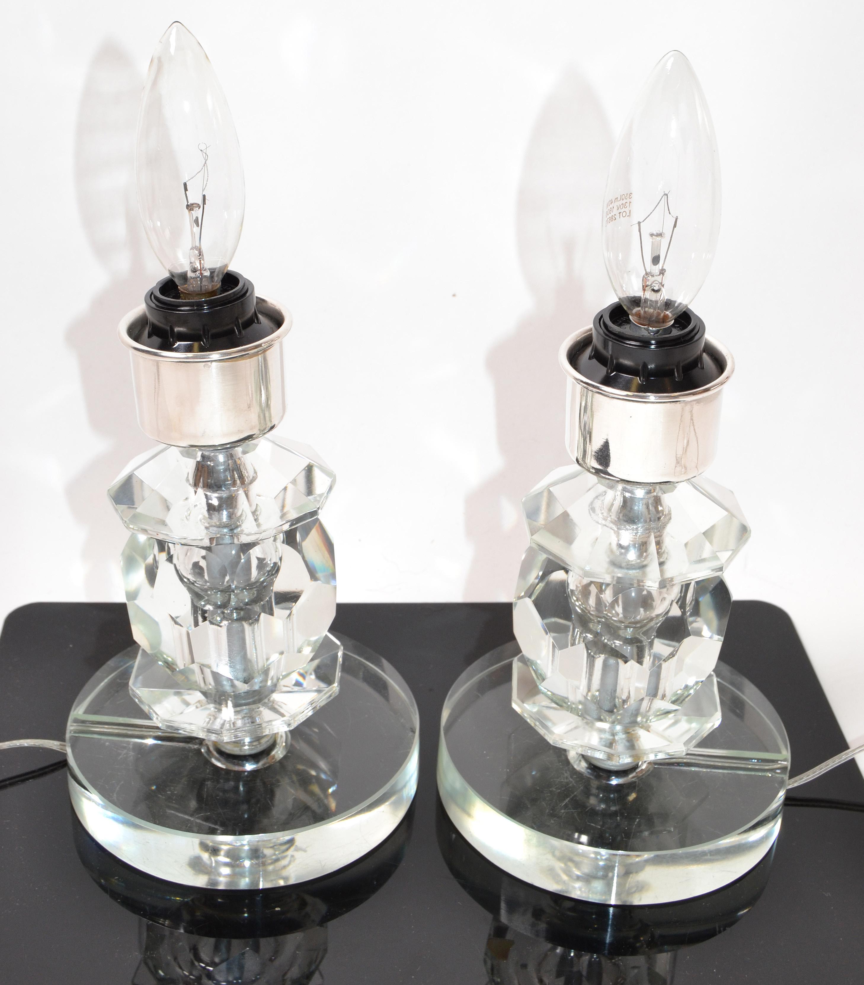 Stacked Crystal Glass & Chrome Table Lamps, a Pair For Sale 3
