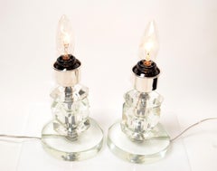 Stacked Crystal Glass & Chrome Table Lamps, a Pair