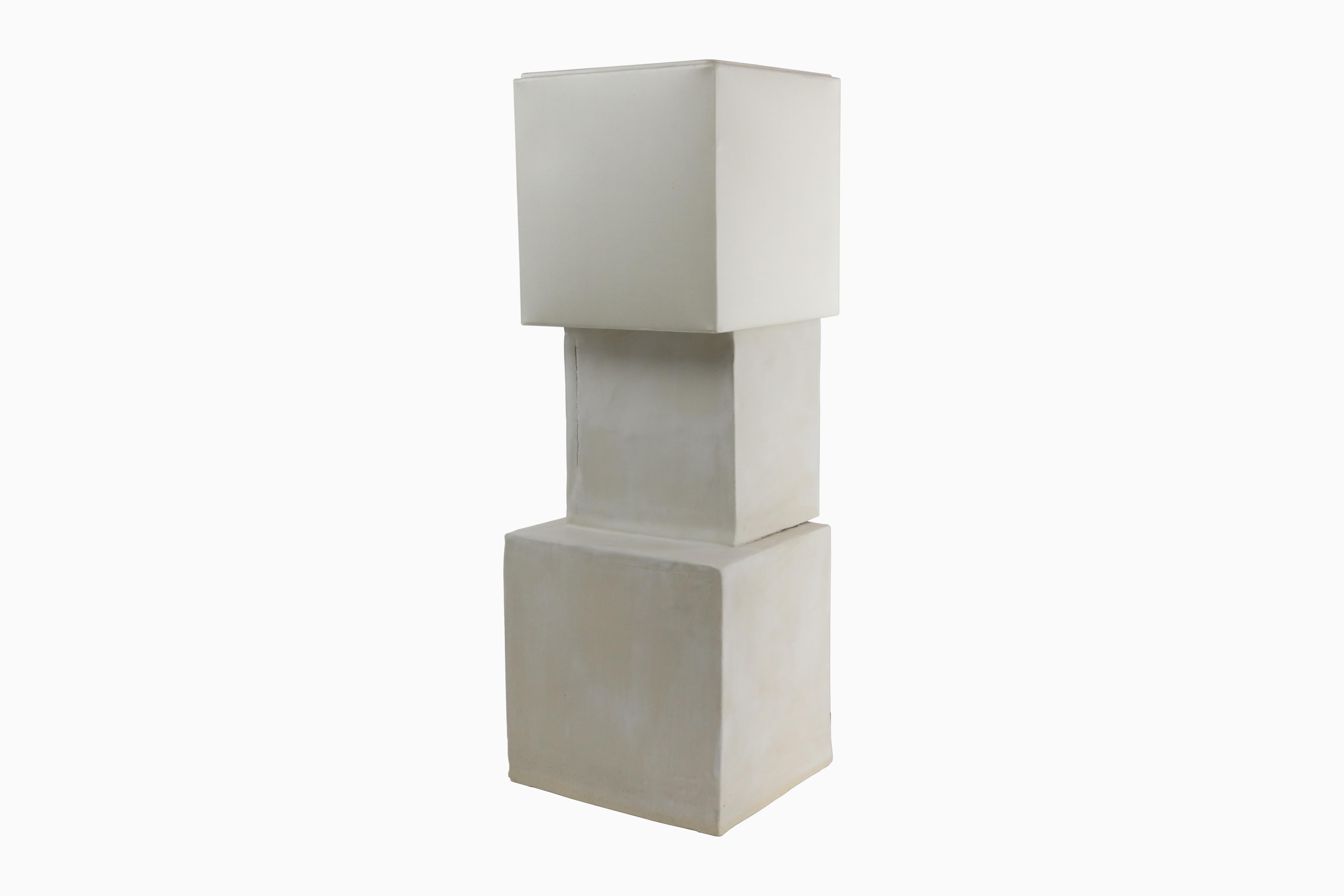 Glazed Stacked Cube Lamp in Ceramic with Silk Shade by Christopher Kreiling For Sale