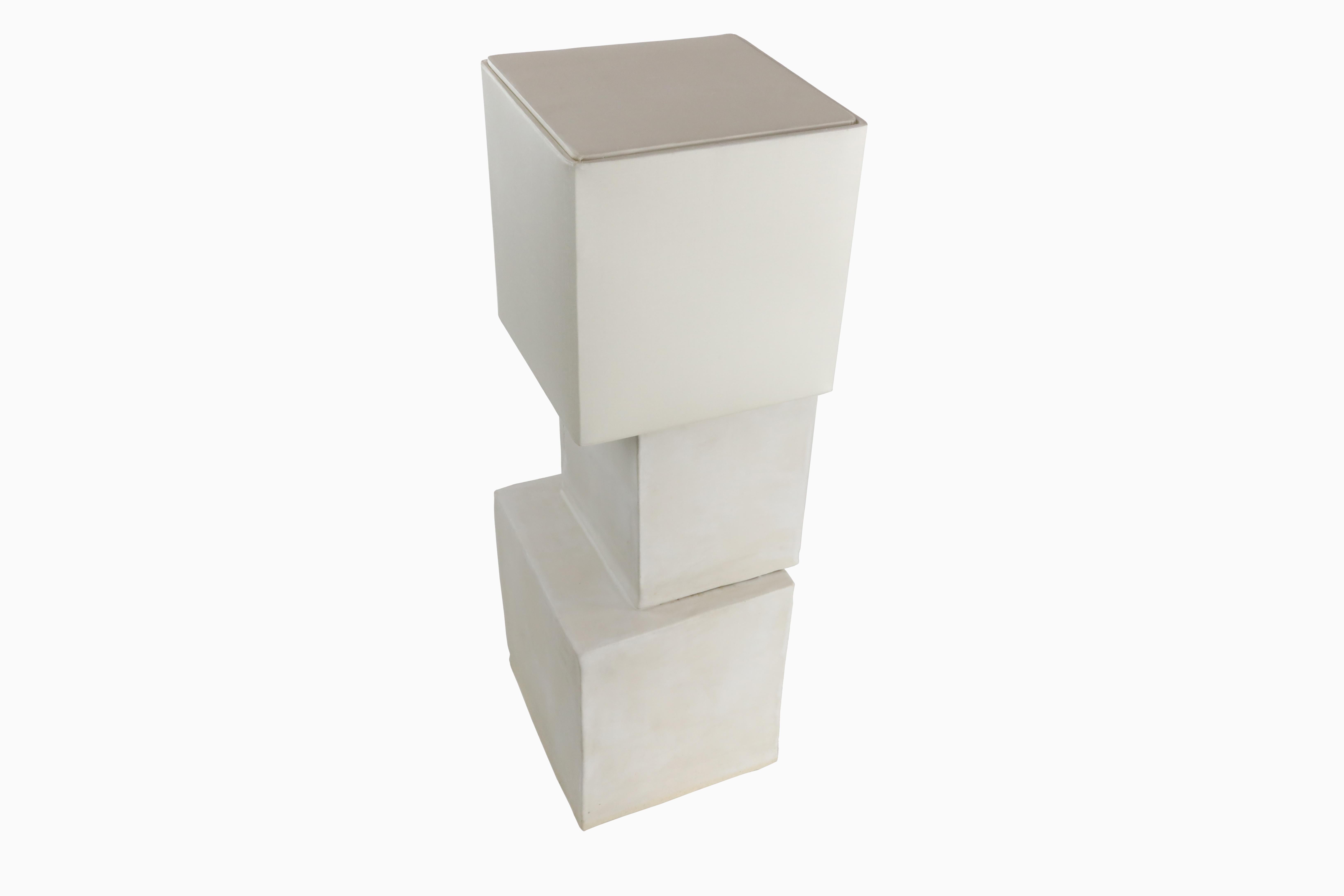 Contemporary Stacked Cube Lamp in Ceramic with Silk Shade by Christopher Kreiling For Sale