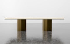 STACKED DINING TABLE - Modern Wooden Dining Table with Metal Inlay and Bases