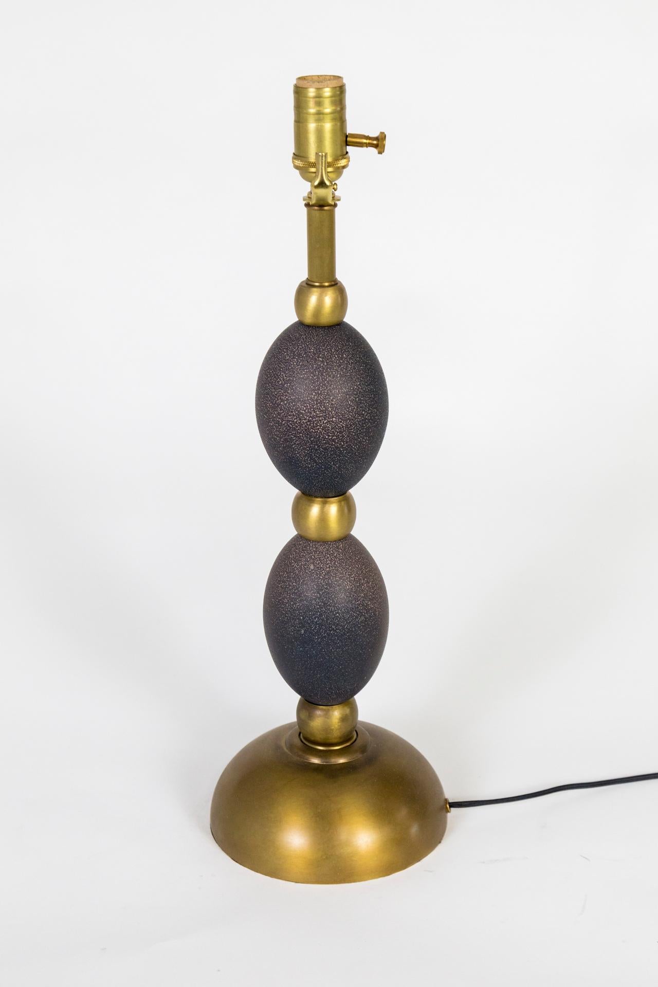 Stacked Emu Eggs & Brass Lamp In New Condition For Sale In San Francisco, CA