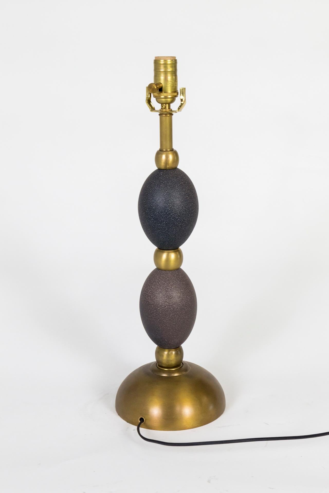 Contemporary Stacked Emu Eggs & Brass Lamp For Sale