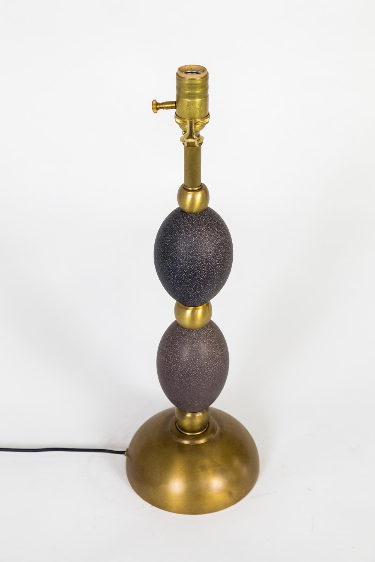 Stacked Emu Eggs & Brass Lamp For Sale 1