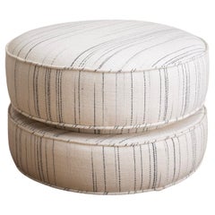 Stacked Form Ottoman in Cream and Black Stripe Fabric