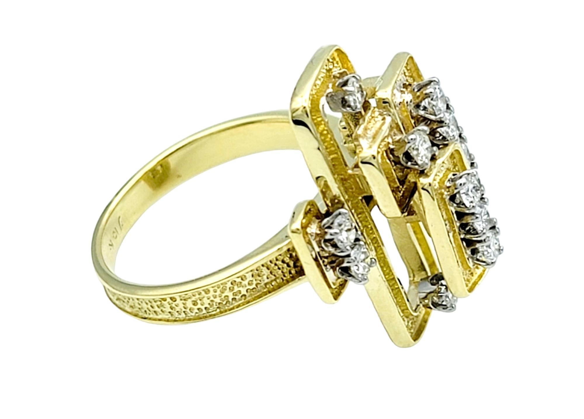 Stacked Geometric Cocktail Ring with Diamonds in Textured 18 Karat Yellow Gold In Good Condition For Sale In Scottsdale, AZ