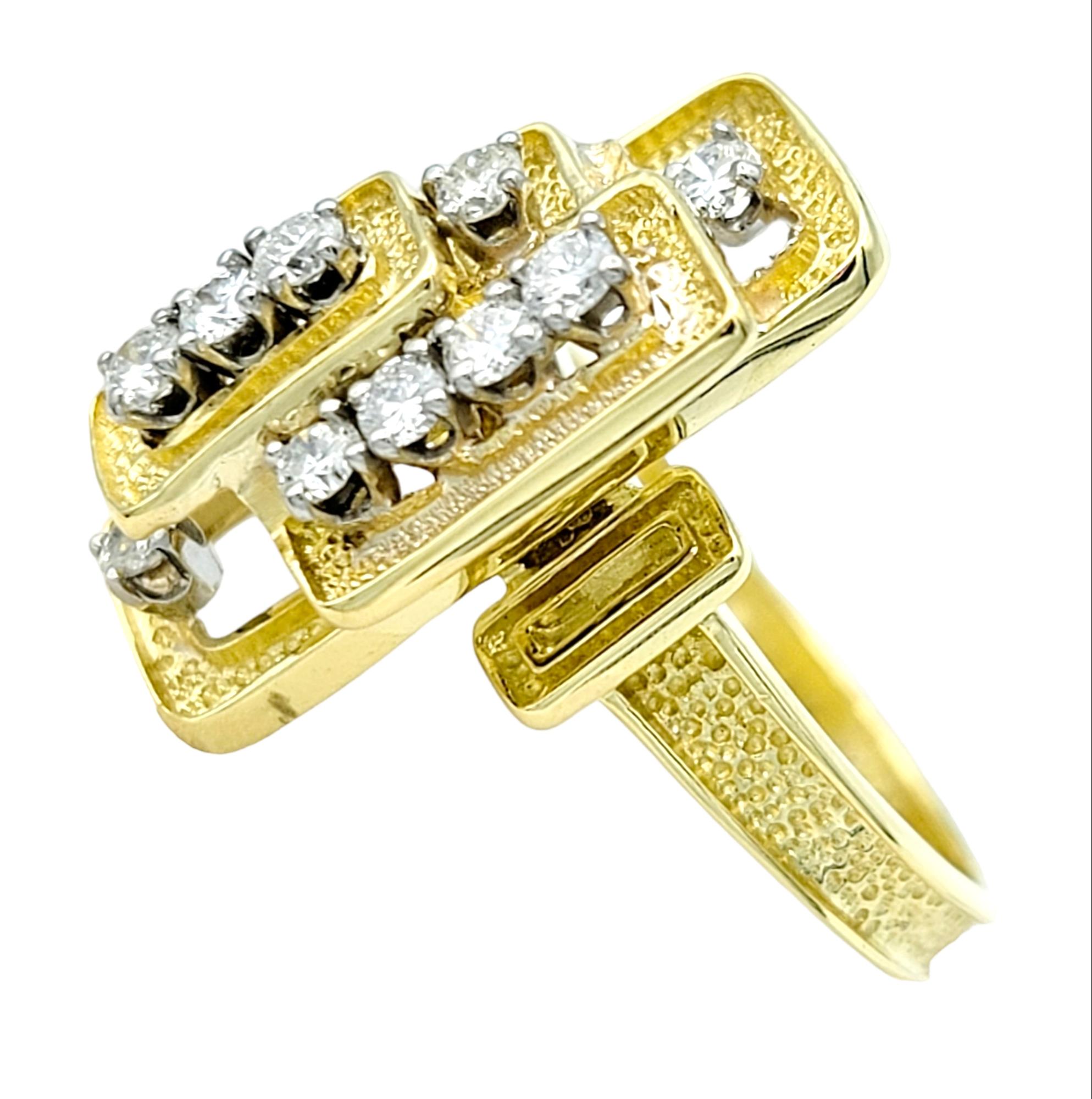 Women's Stacked Geometric Cocktail Ring with Diamonds in Textured 18 Karat Yellow Gold For Sale