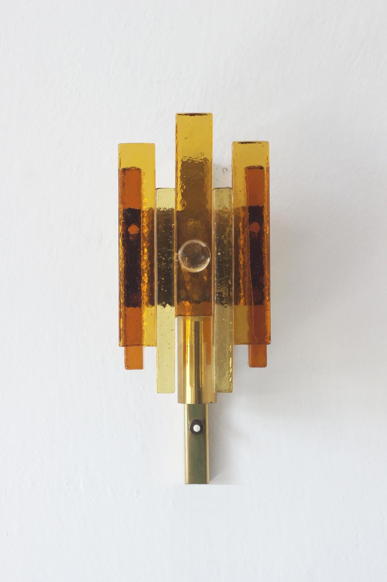 Scandinavian Modern Stacked Glass and Brass Wall Sconce by Svend Aage Holm Sørensen for Hassel & Teu For Sale