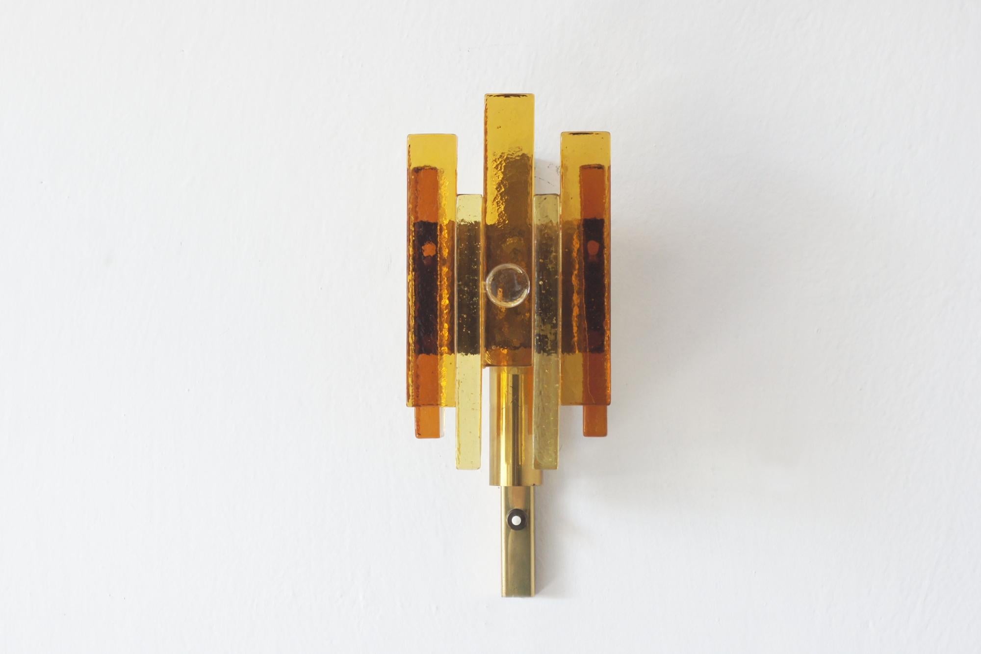 Stacked Glass and Brass Wall Sconce by Svend Aage Holm Sørensen for Hassel & Teu In Good Condition For Sale In KUTNO, PL