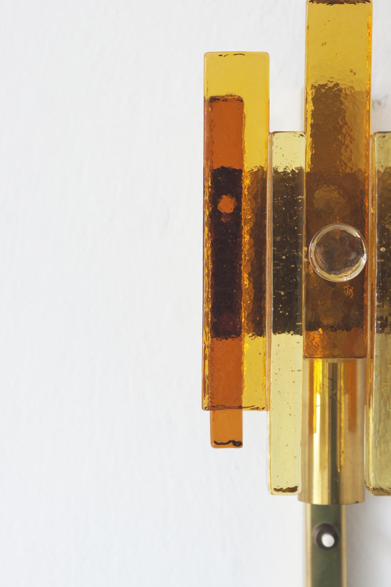 Stacked Glass and Brass Wall Sconce by Svend Aage Holm Sørensen for Hassel & Teu For Sale 1