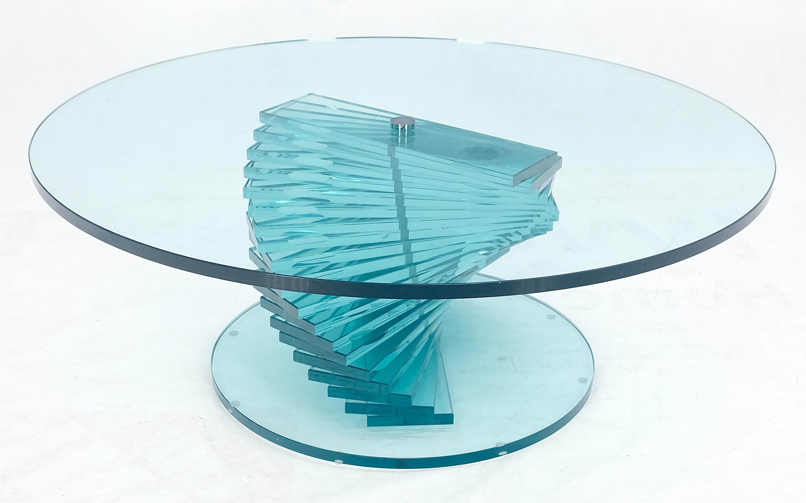 Stacked Glass Fan Shape Base  Round Coffee Table Italian Post Modern Mid Century MINT!