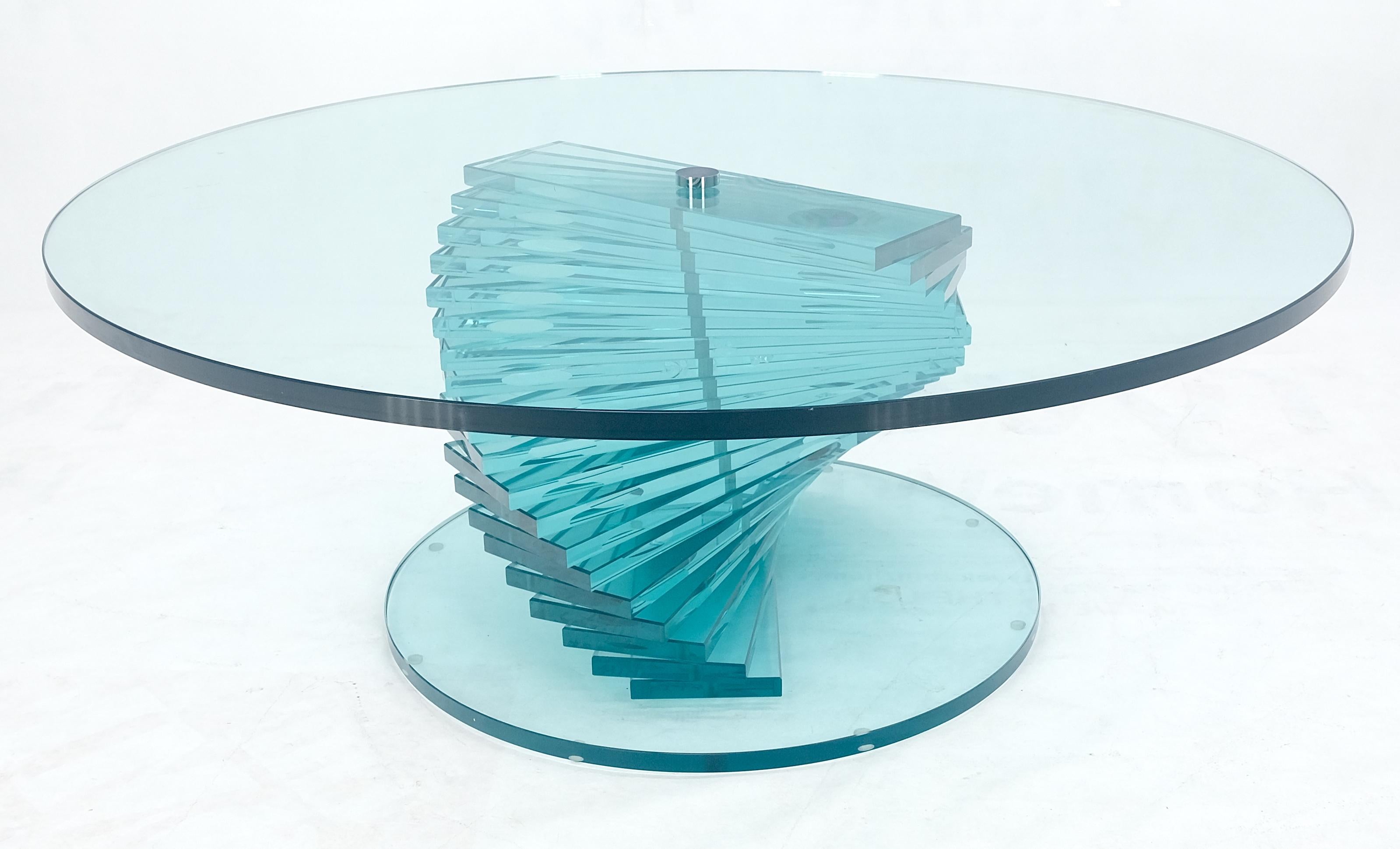 Mid-Century Modern Stacked Glass Fan Shape Base  Round Coffee Table Italian Post Modern Mid Century For Sale