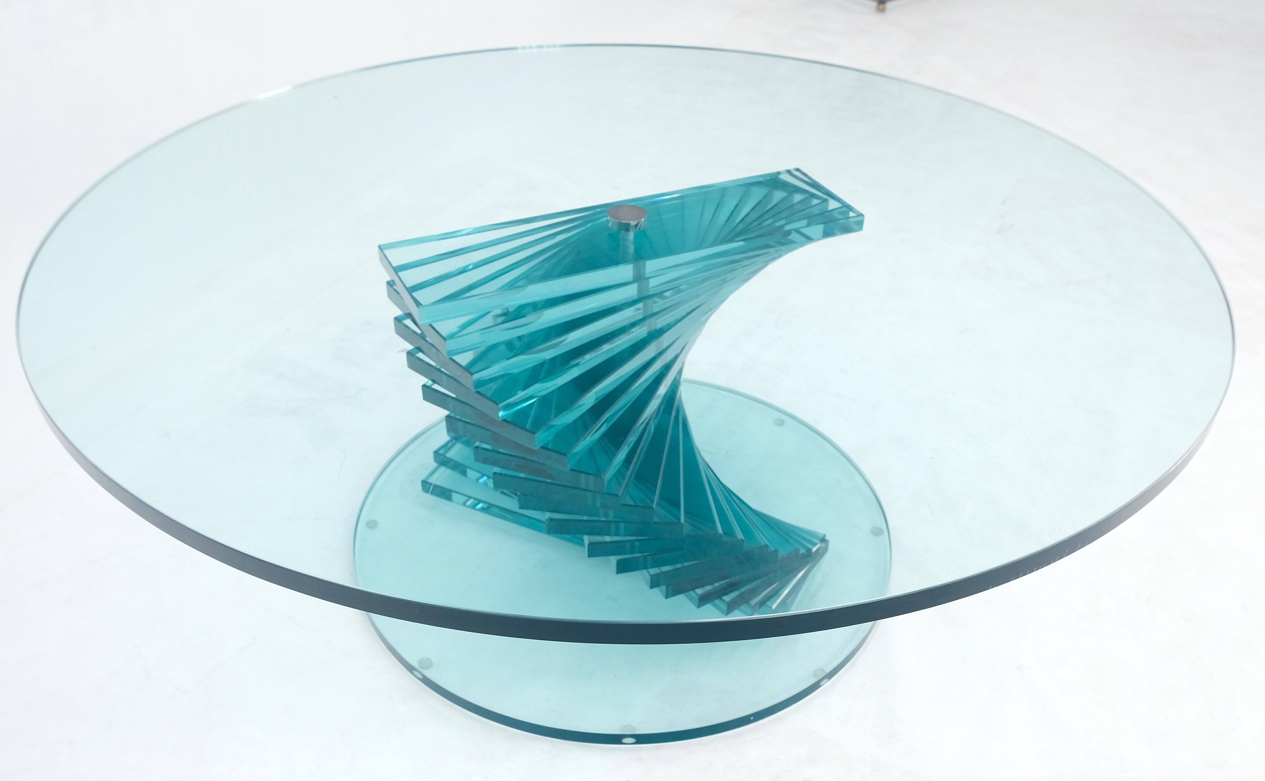 20th Century Stacked Glass Fan Shape Base  Round Coffee Table Italian Post Modern Mid Century For Sale