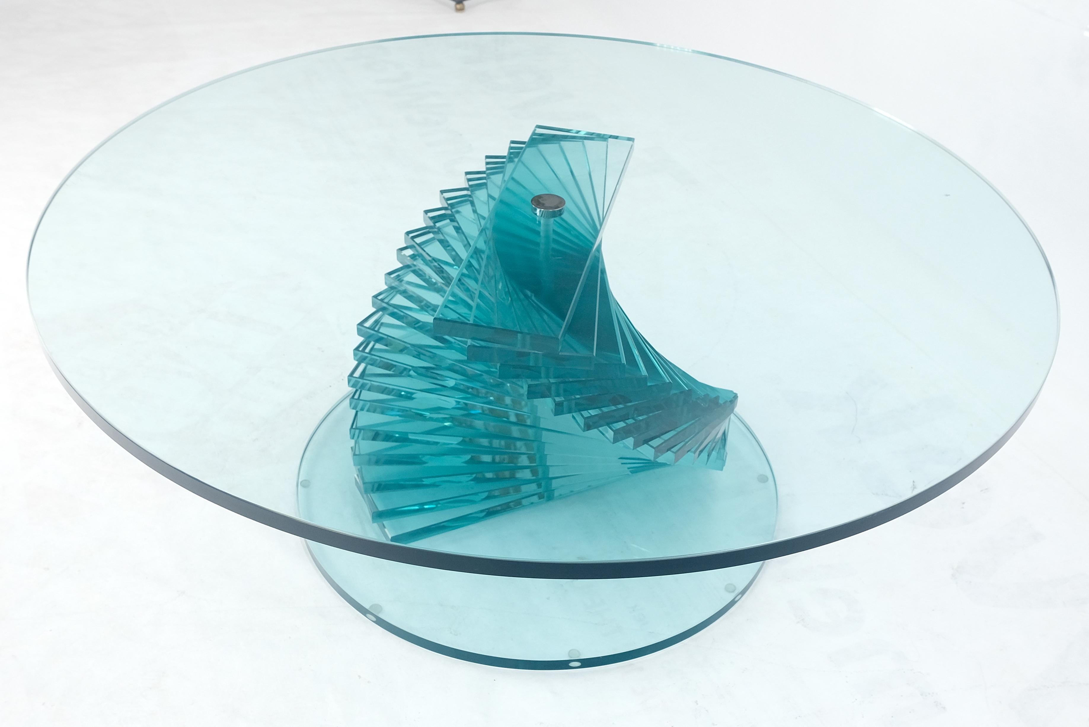Stacked Glass Fan Shape Base  Round Coffee Table Italian Post Modern Mid Century For Sale 1
