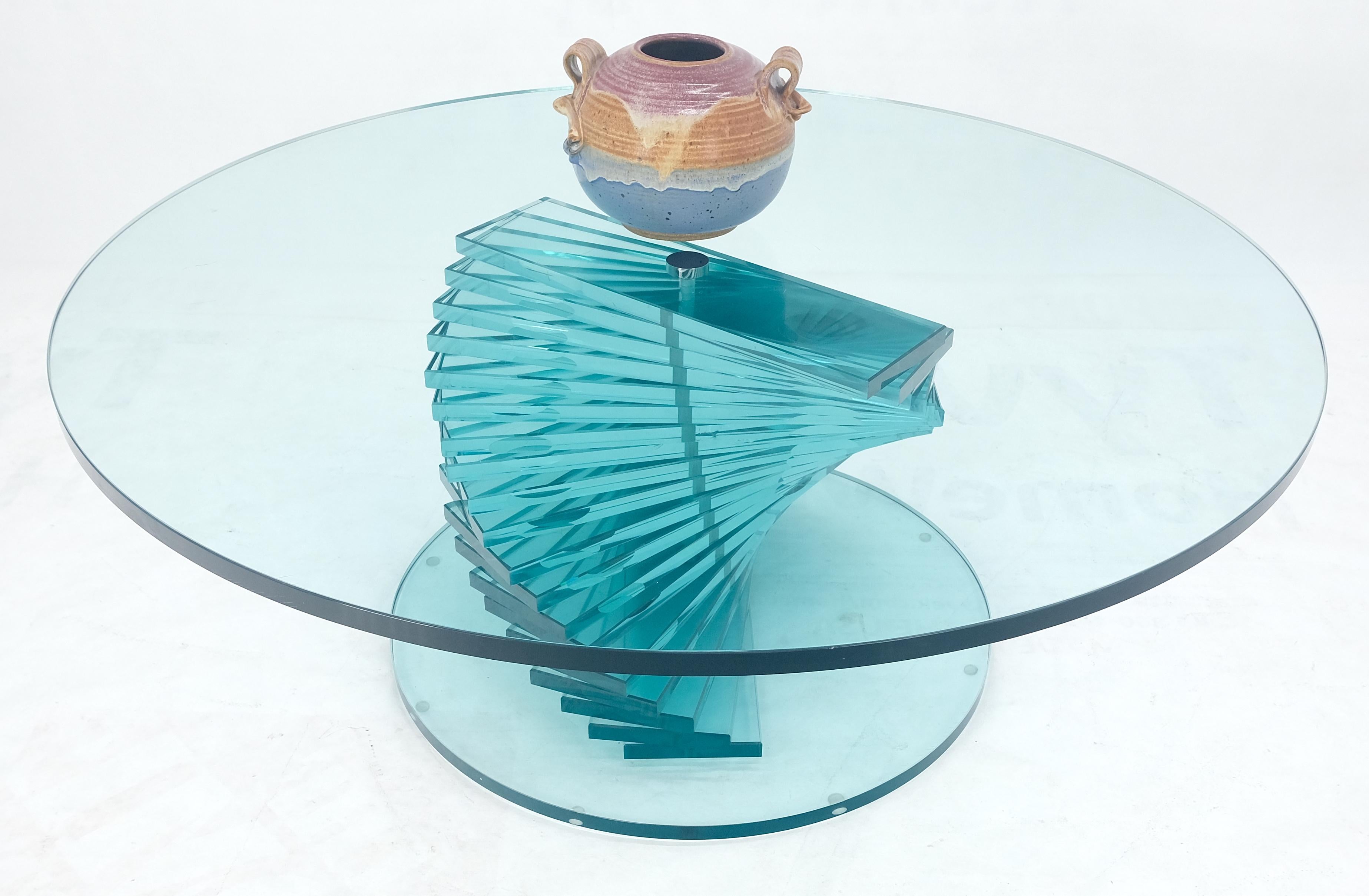 Stacked Glass Fan Shape Base  Round Coffee Table Italian Post Modern Mid Century For Sale 3