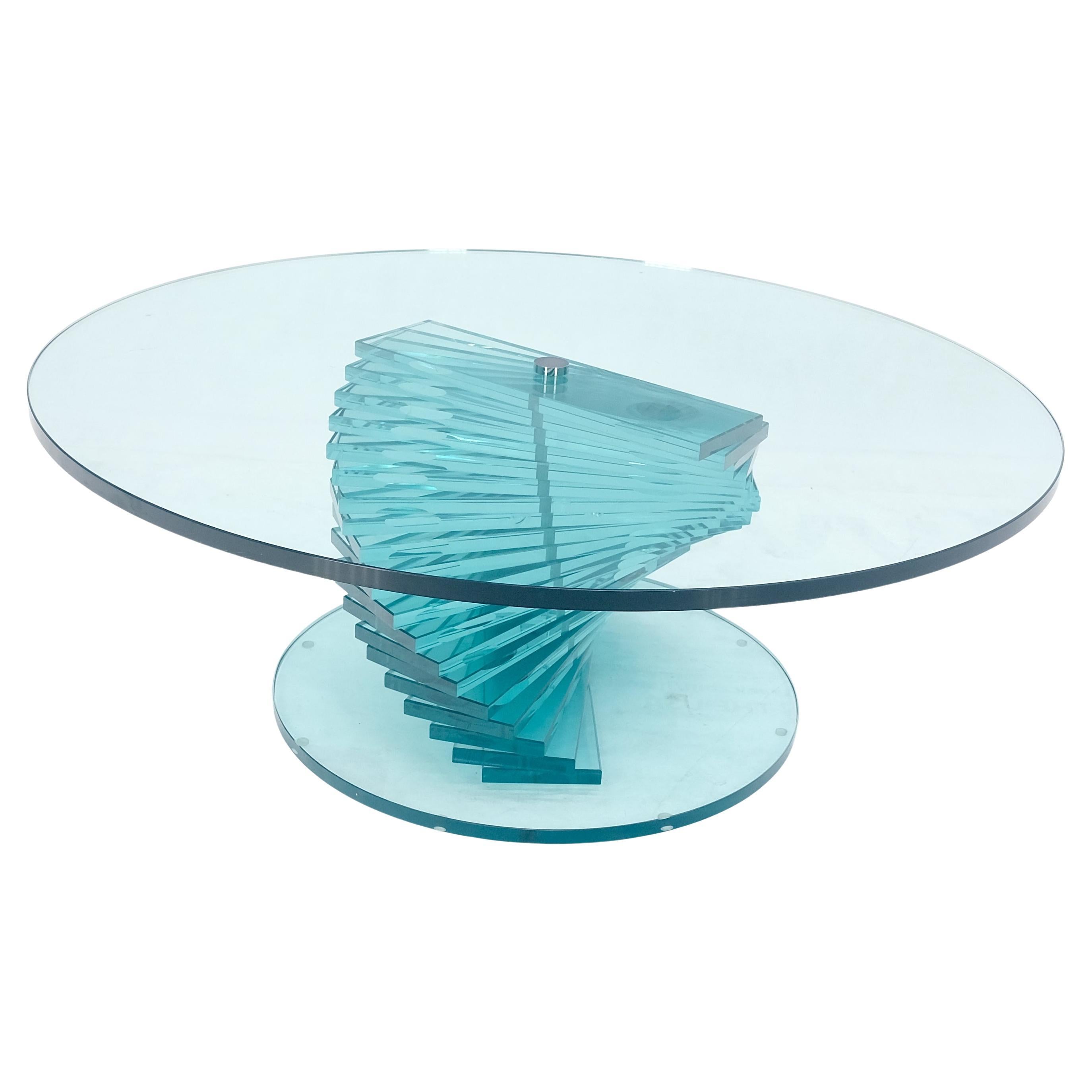 Base en forme d'éventail en verre empilé  Table basse ronde italienne post-moderne du milieu du siècle dernier