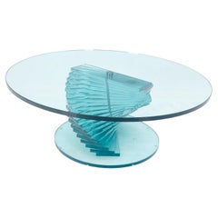 Stacked Glass Fan Shape Base  Round Coffee Table Italian Post Modern Mid Century