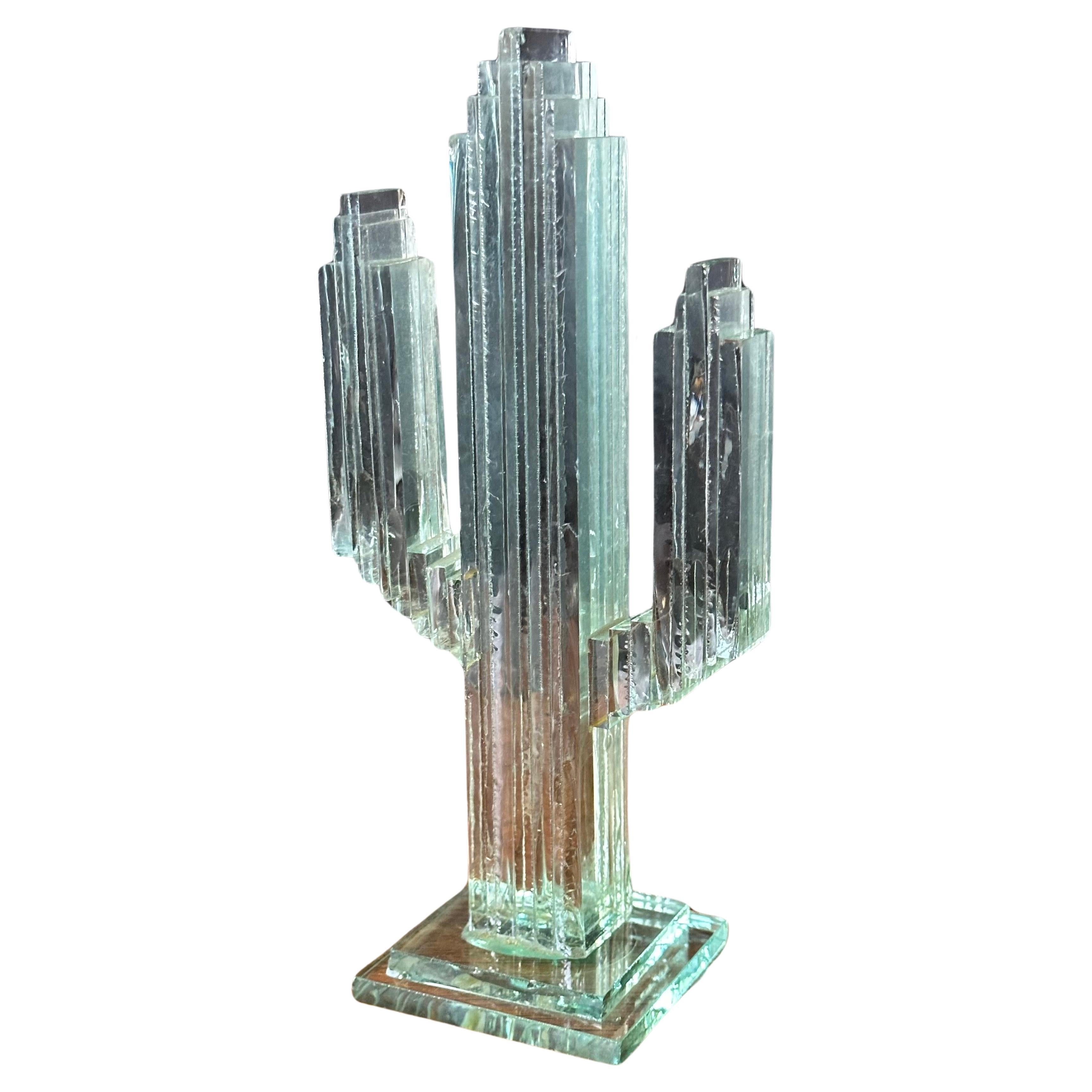 Organic Modern Stacked Glass Panel Saguaro Cactus Sculpture  For Sale