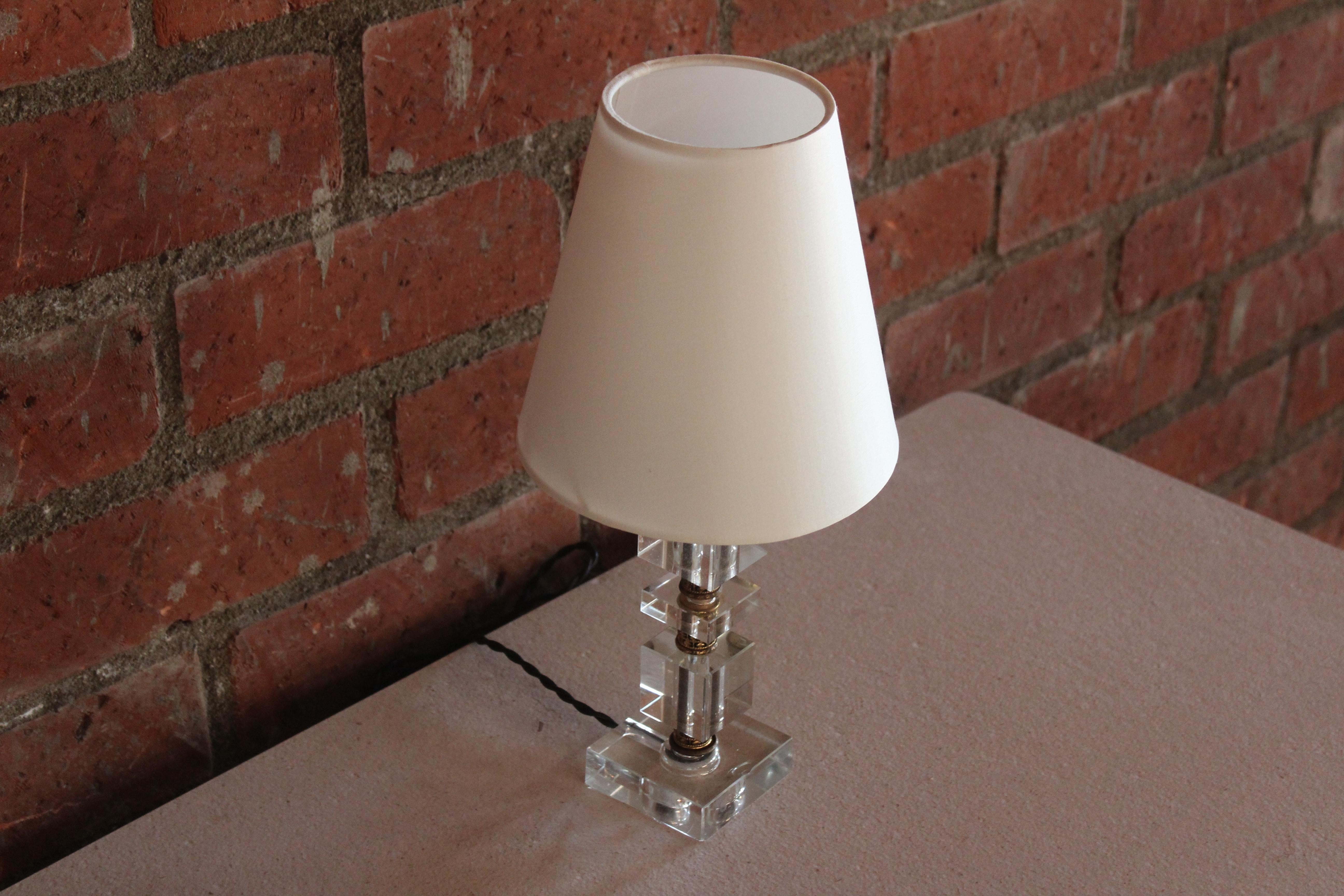 Mid-Century Modern Stacked Glass Table Lamp Attributed to Jacques Adnet, France, 1940s
