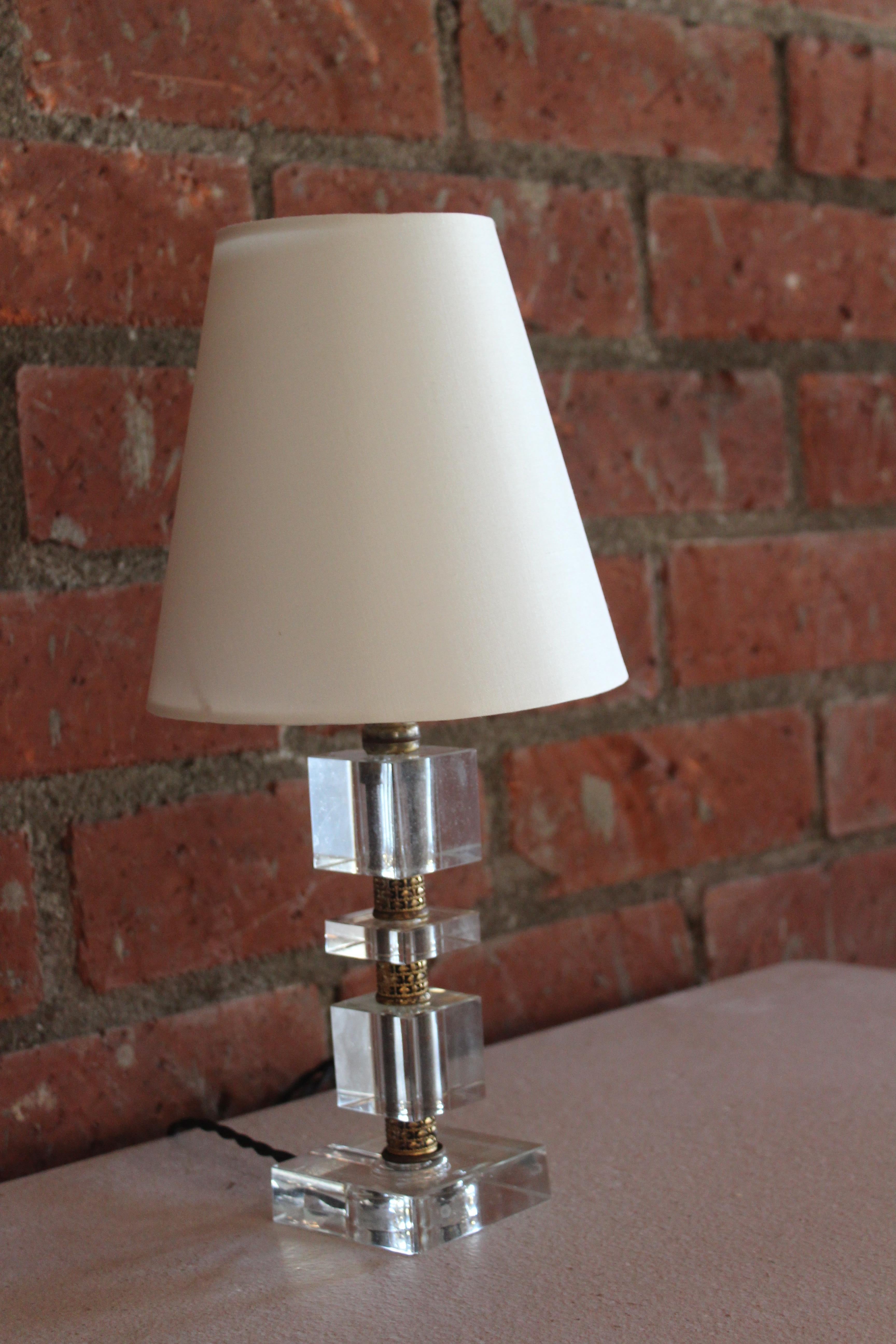 French Stacked Glass Table Lamp Attributed to Jacques Adnet, France, 1940s
