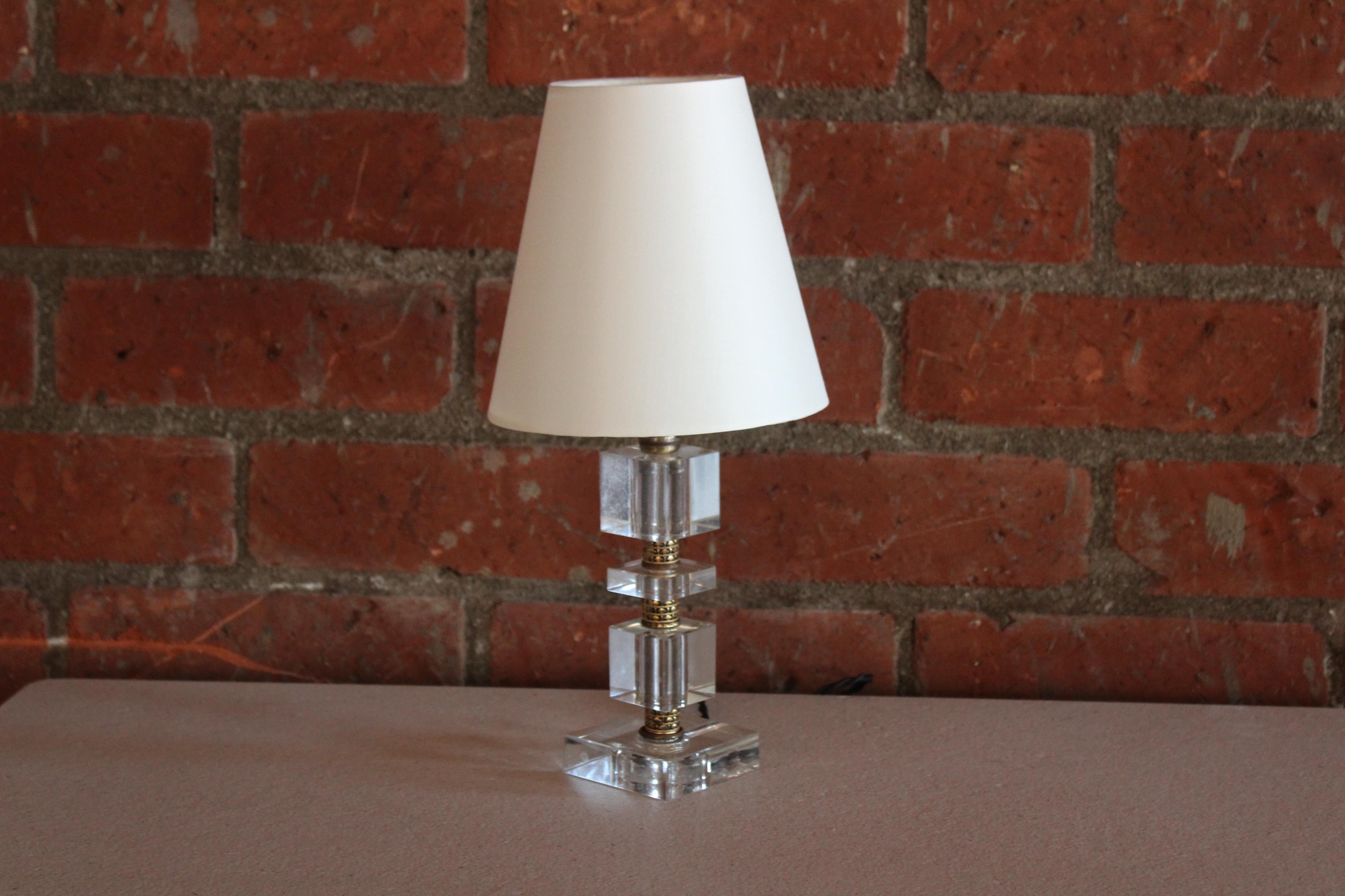 Stacked Glass Table Lamp Attributed to Jacques Adnet, France, 1940s In Good Condition In Los Angeles, CA