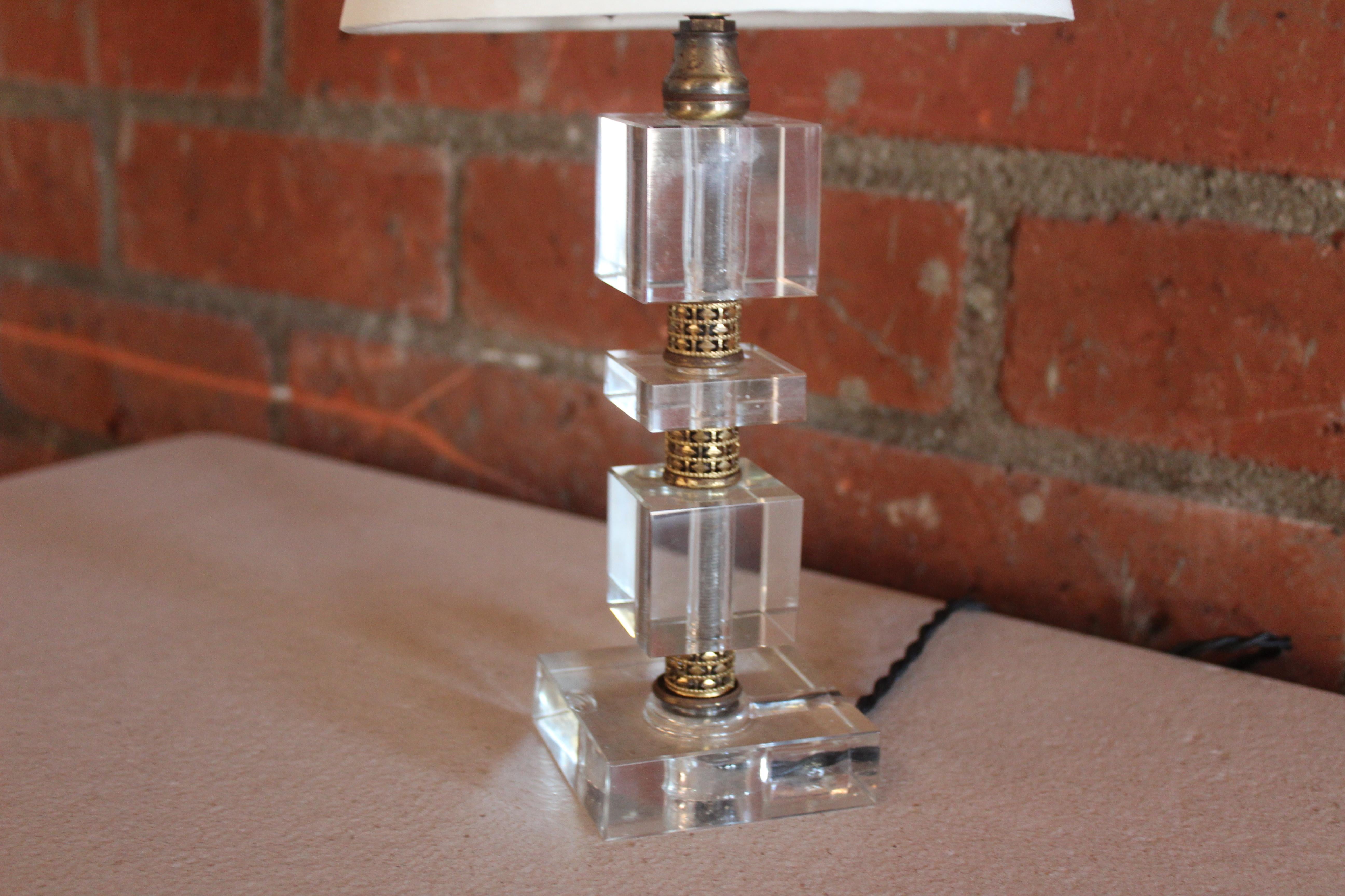 Mid-20th Century Stacked Glass Table Lamp Attributed to Jacques Adnet, France, 1940s