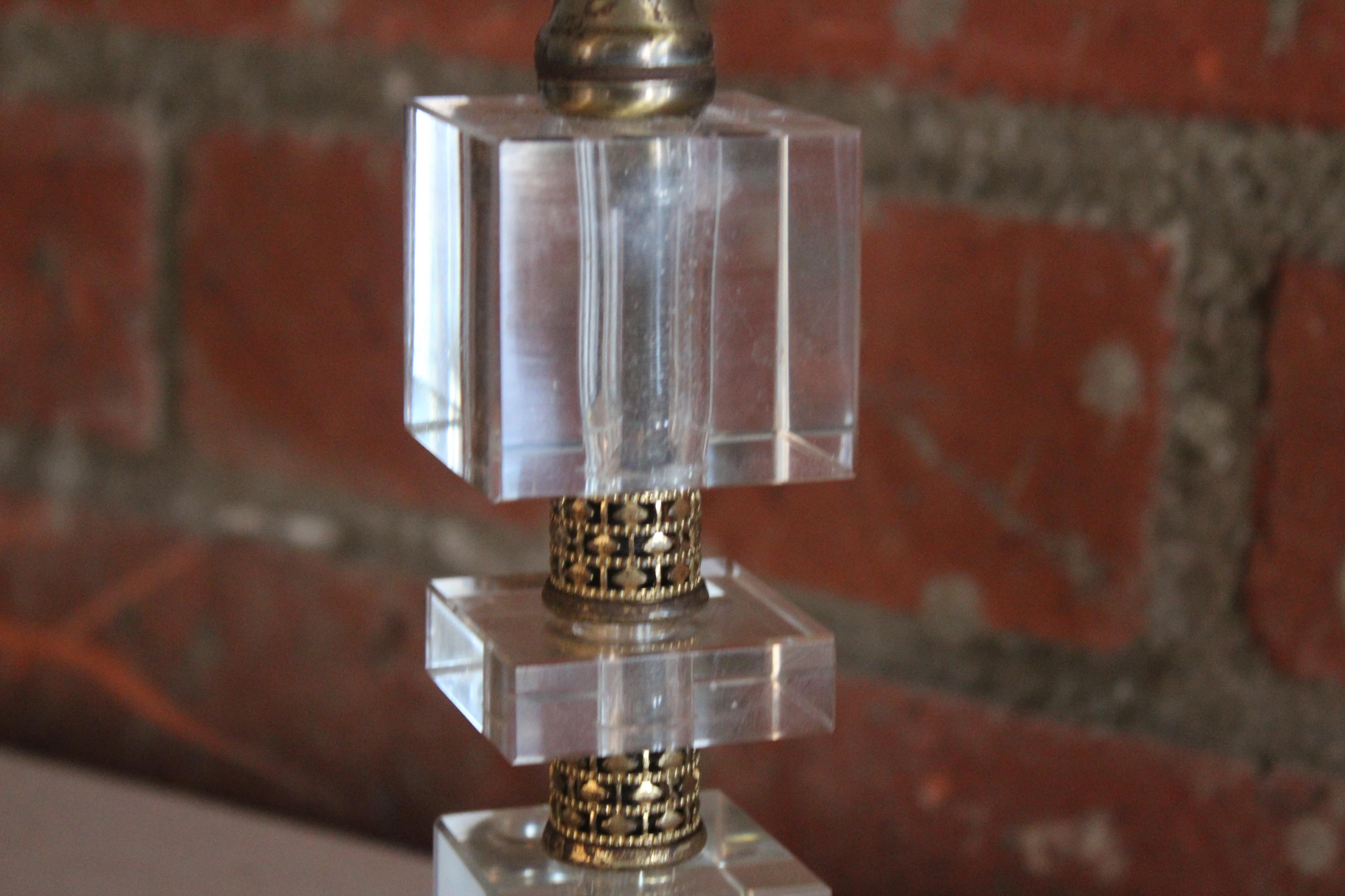 Brass Stacked Glass Table Lamp Attributed to Jacques Adnet, France, 1940s