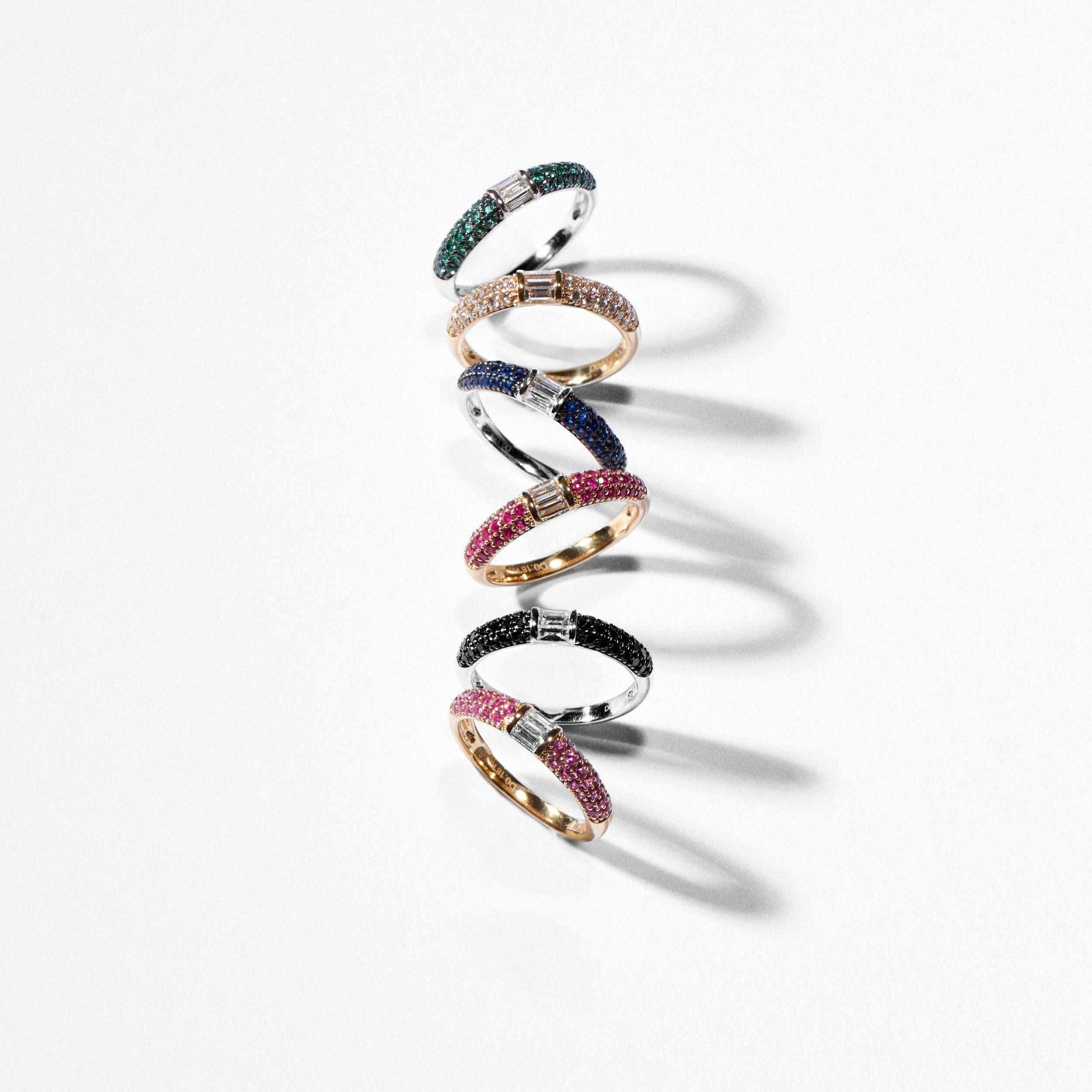 Stacked Half Eternity Band Ring with Blue Sapphires and Baguette Diamonds 4