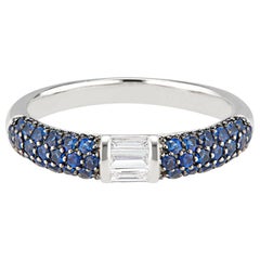 Stacked Half Eternity Band Ring with Blue Sapphires and Baguette Diamonds