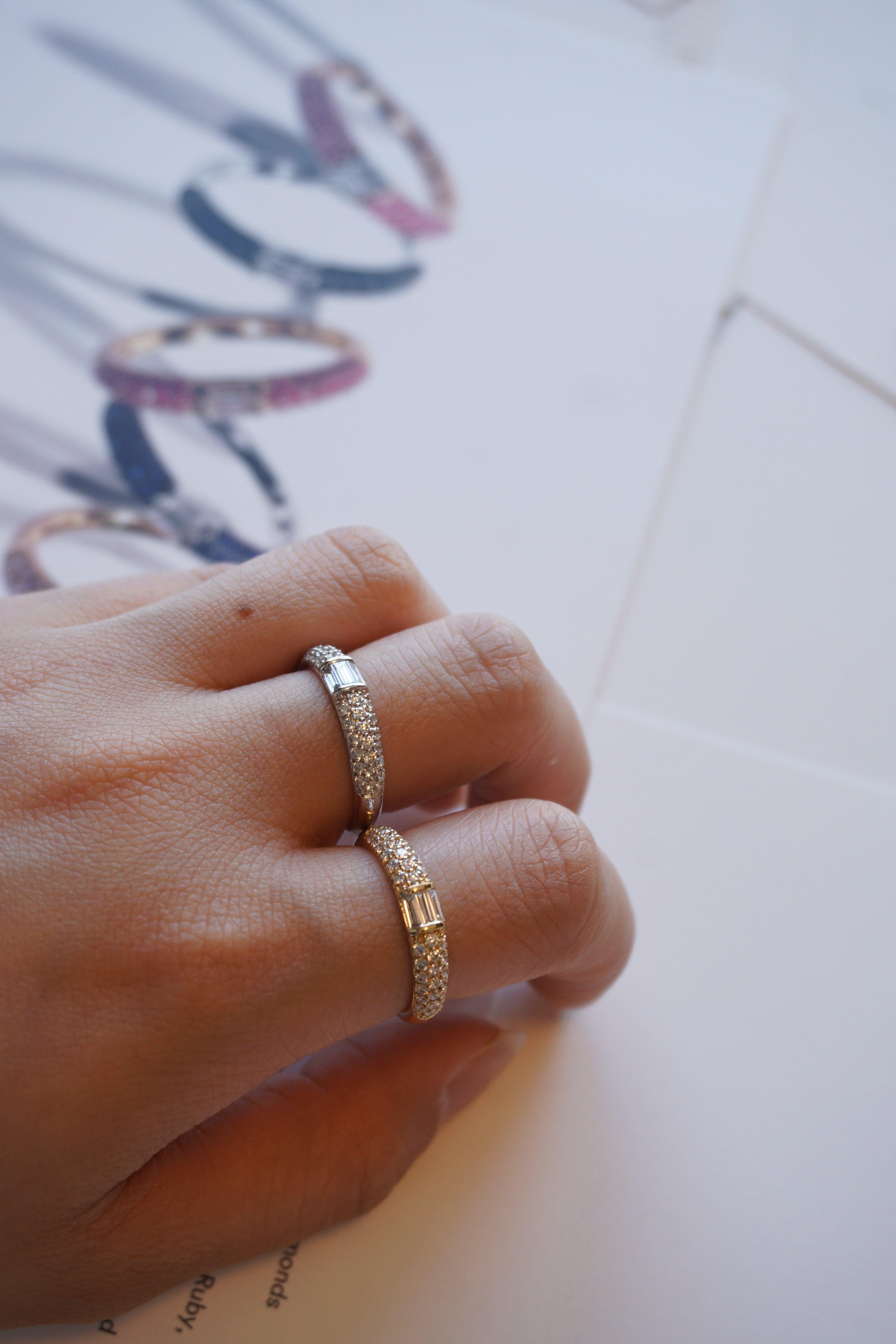 Stacked Half Eternity Band Ring with Brilliant Cut and Baguette Diamonds 5