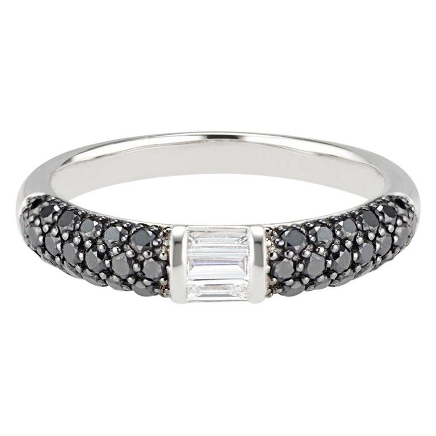 Stacked Half Eternity Band Ring with Pave Black Diamonds and Baguette Diamonds