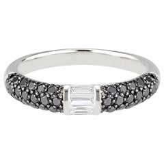 Stacked Half Eternity Band Ring with Pave Black Diamonds and Baguette Diamonds