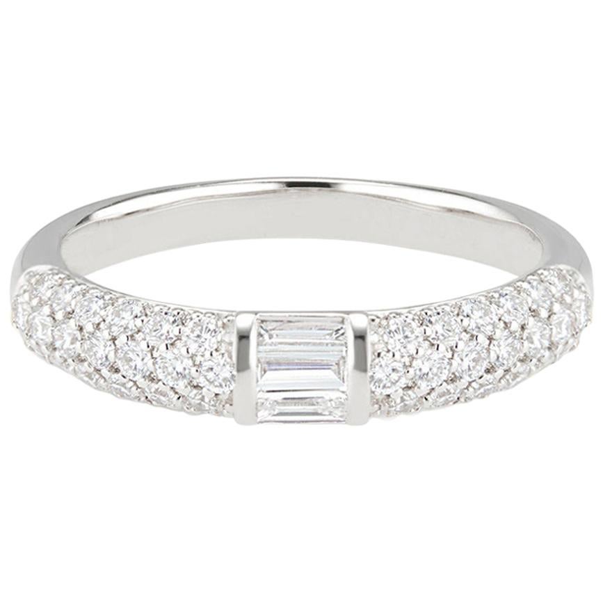 Stacked Half Eternity Band Ring with Brilliant Cut and Baguette Diamonds