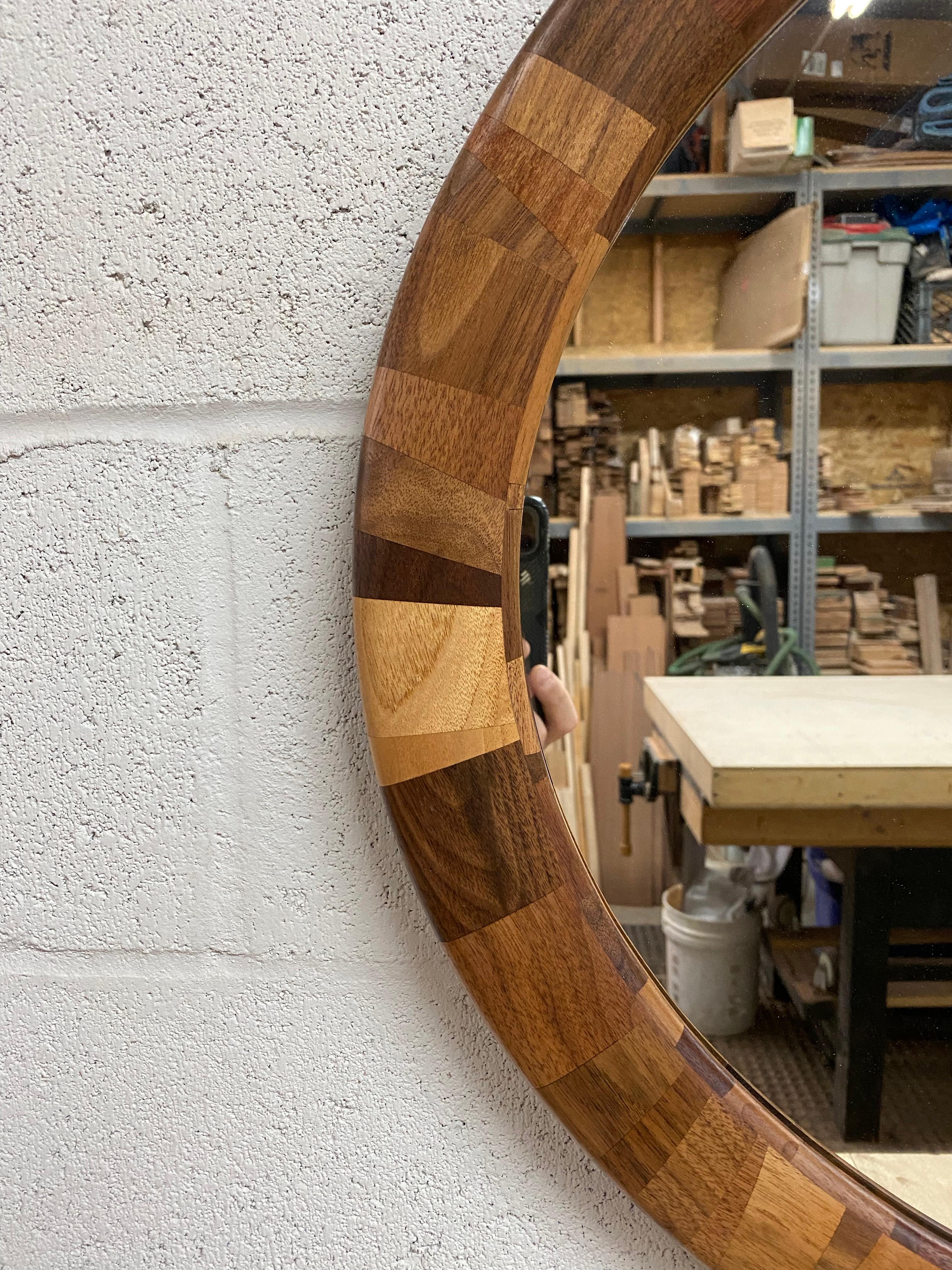 American Customizable STACKED Horizontal Oval Wooden Mirror, example shown in Walnut For Sale