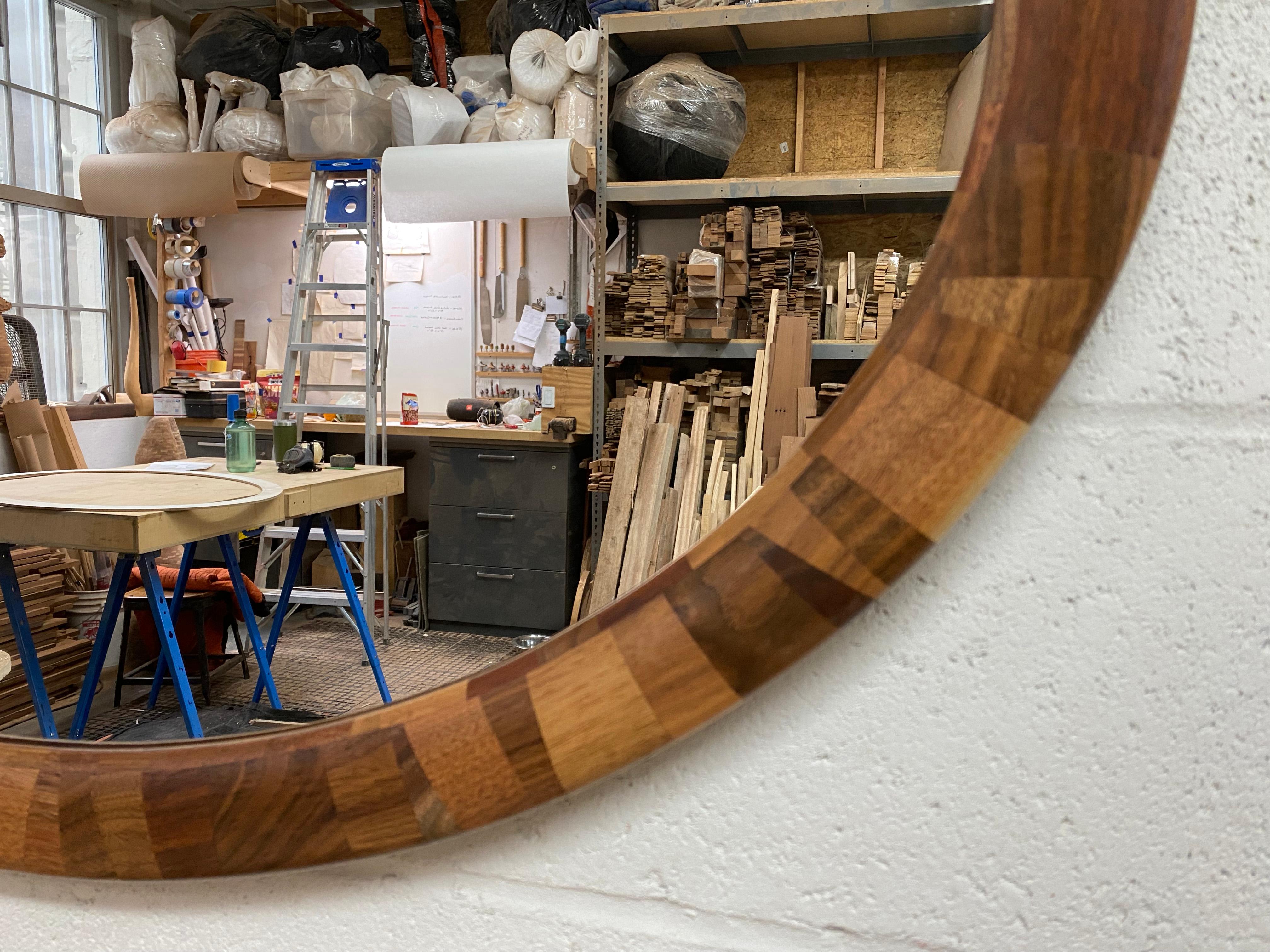 American Customizable STACKED Horizontal Oval Wooden Mirror, example shown in Walnut For Sale