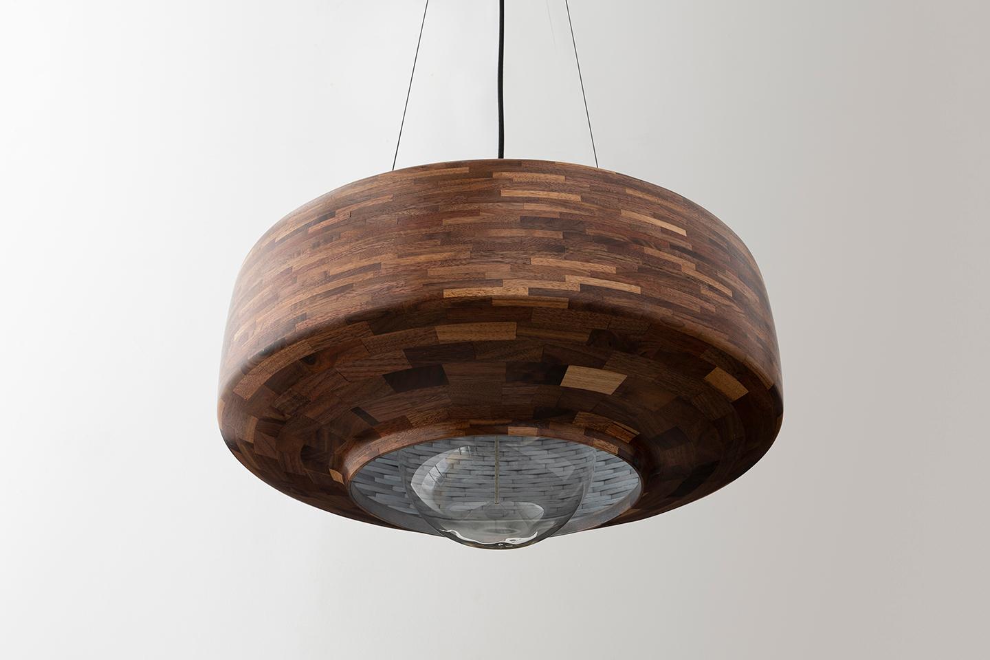 American STACKED Illuminated Saucer Sculpture, Customizable, Shown in Walnut For Sale