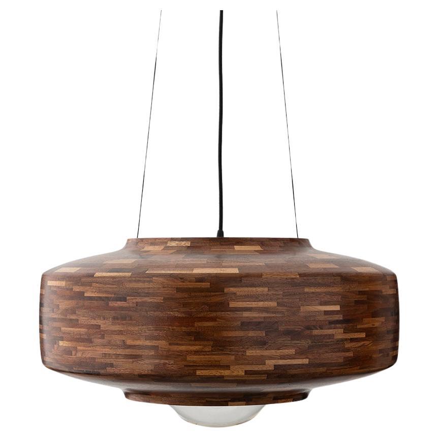 STACKED Illuminated Saucer Sculpture, Customizable, Shown in Walnut