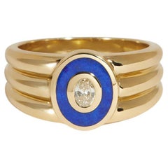 Stacked Inlay Signet Ring in 14K Yellow Gold, Lapis & Diamond by J. Hannah