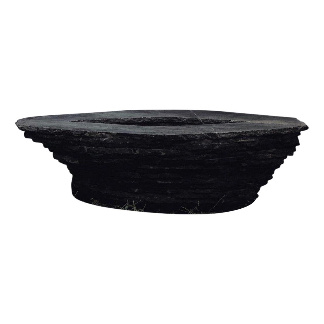 Stacked Layers Black Marble Table with Center Circular Opening by Andres Monnier