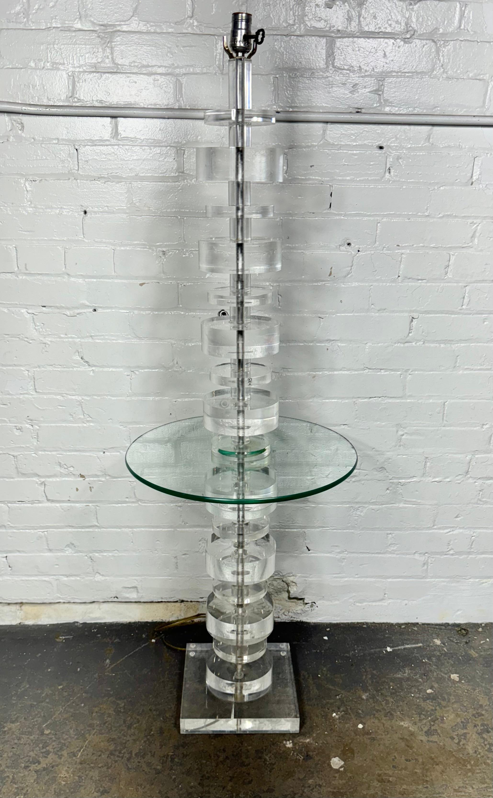 Late 20th Century Stacked Lucite / Acrylic Lamp w/ built in table attrib. to Karl Springer For Sale
