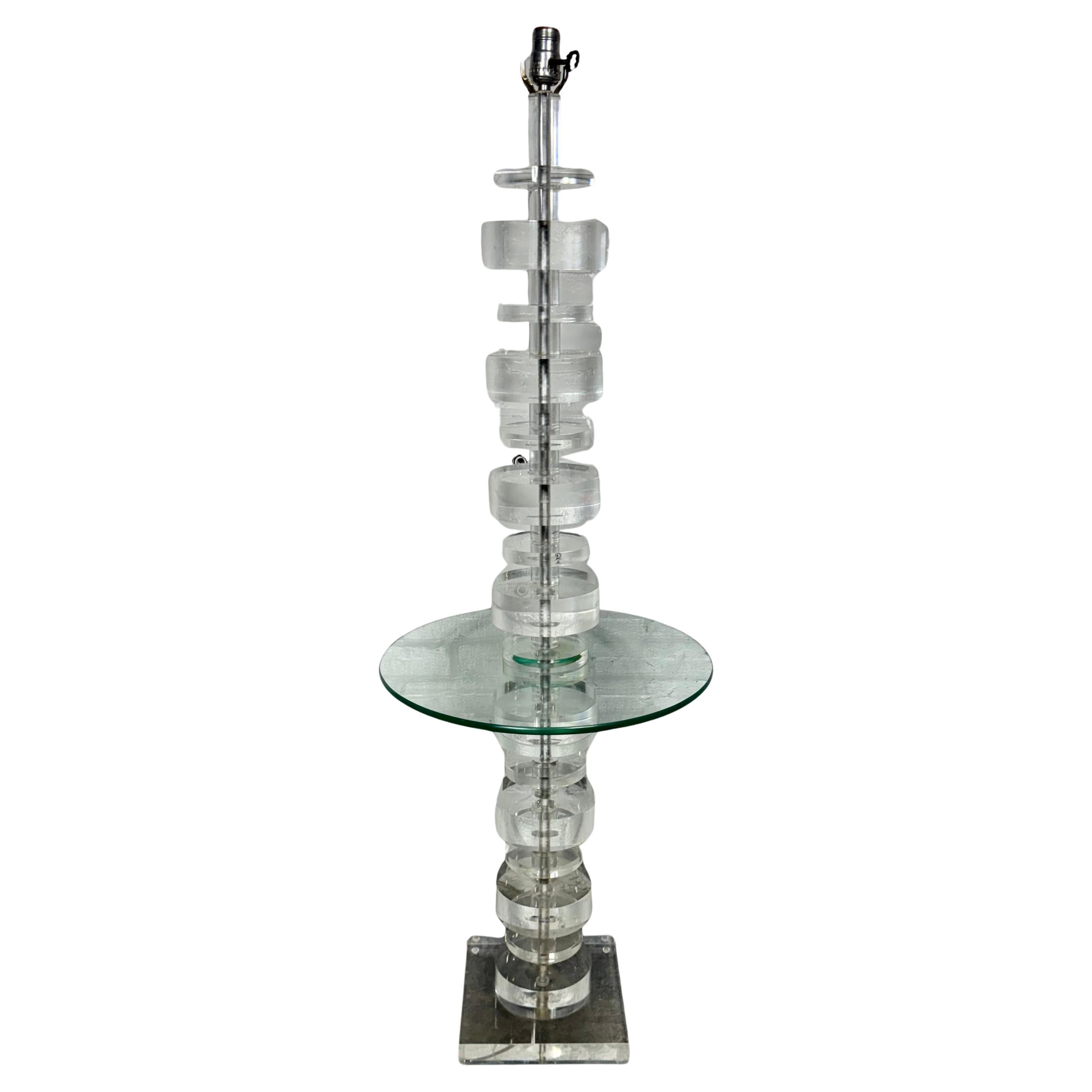 Stacked Lucite / Acrylic Lamp w/ built in table attrib. to Karl Springer