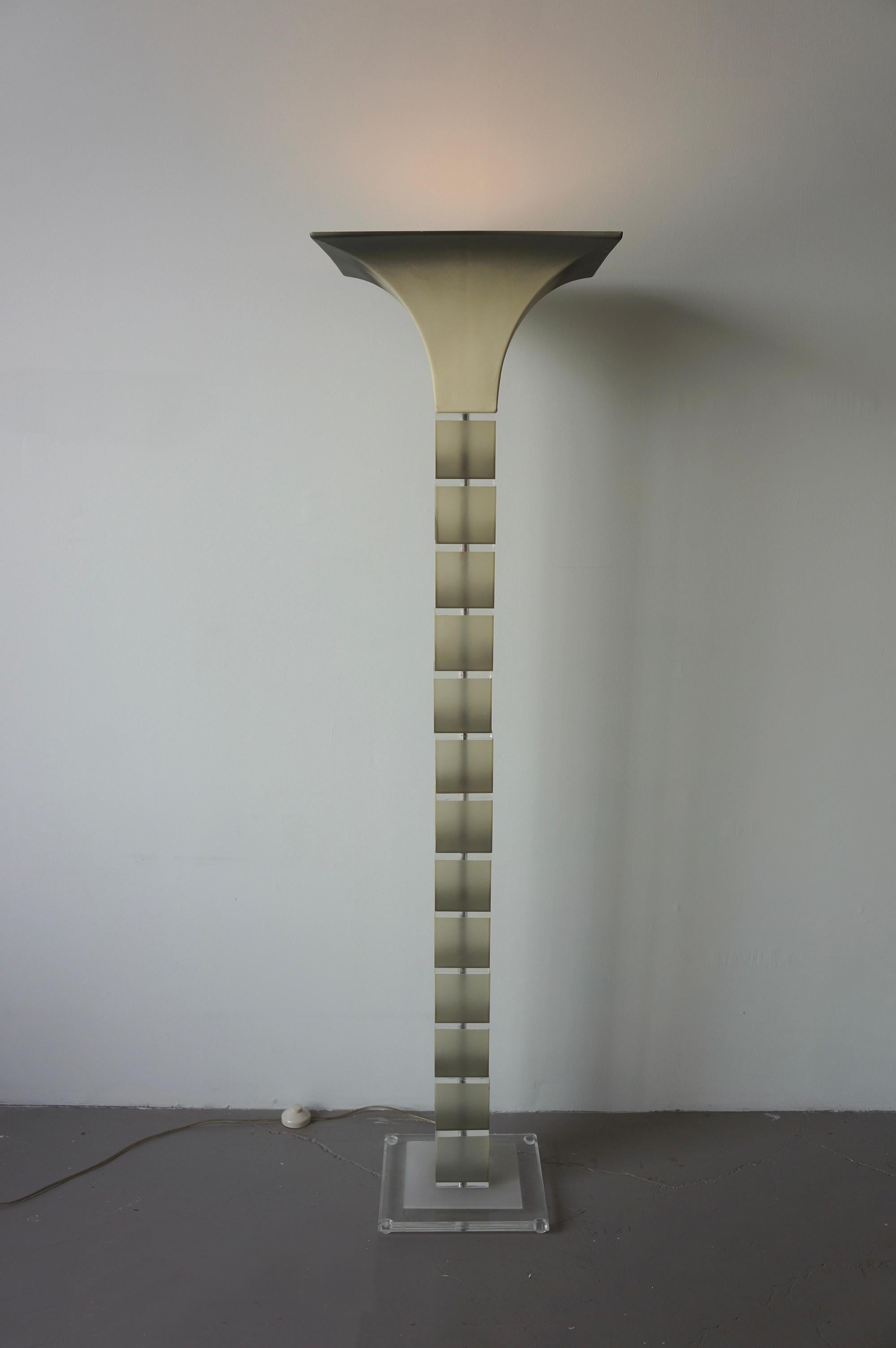 Late 20th Century Stacked lucite and grey ombré acrylic floor lamps For Sale