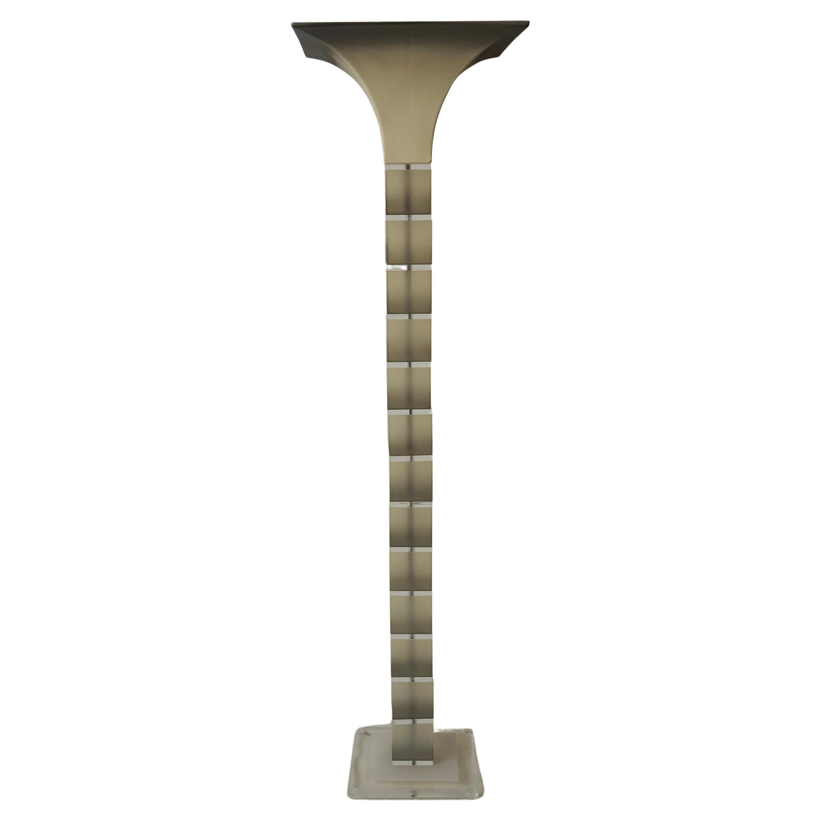 Stacked lucite and grey ombré acrylic floor lamps For Sale