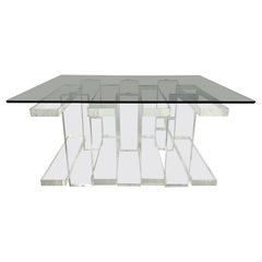 Stacked Lucite and Smoked Glass End Table