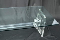 Stacked Lucite Base Rectangular Glass Top Coffee Table