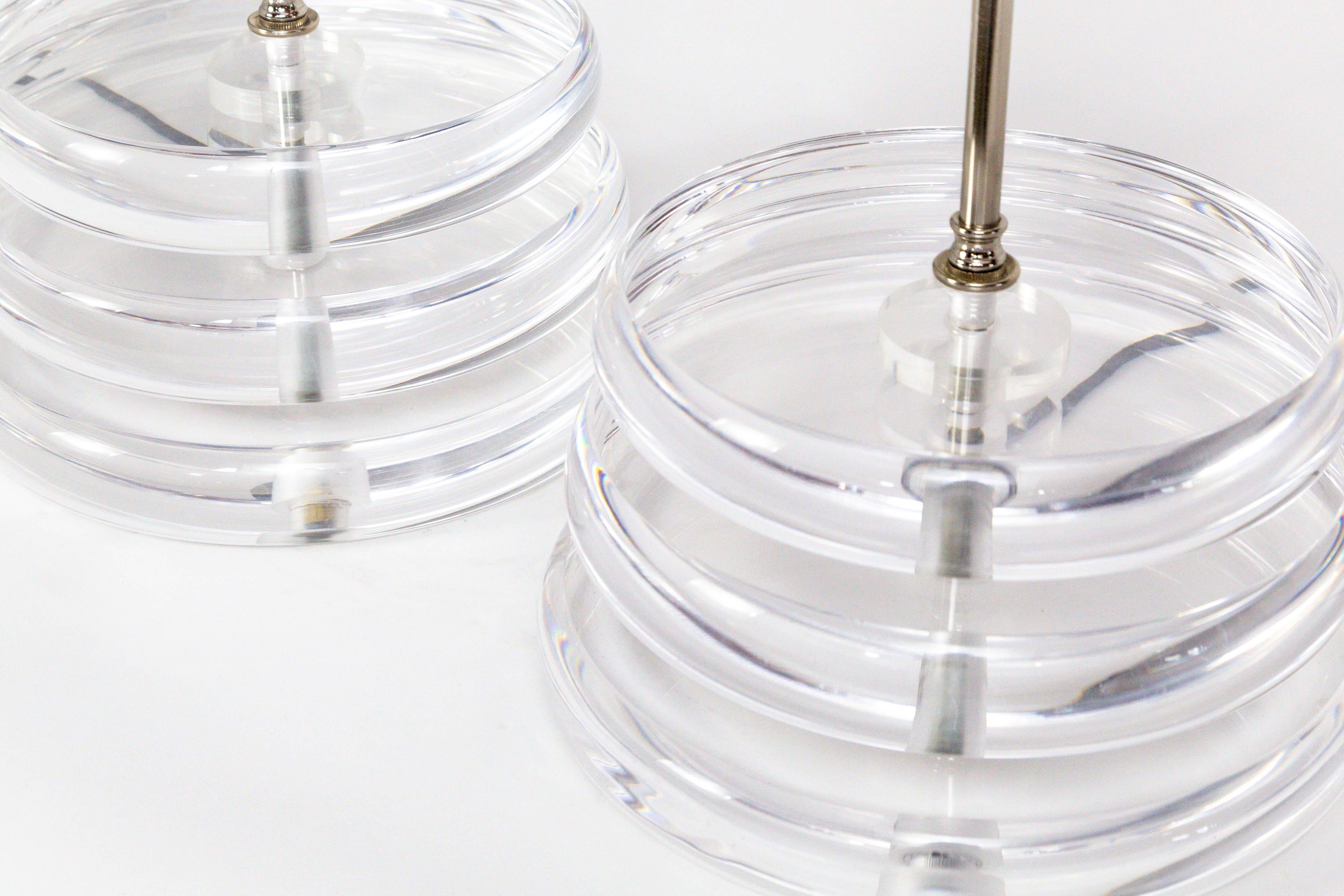 Chrome Stacked Lucite Disk Lamps 'Pair'